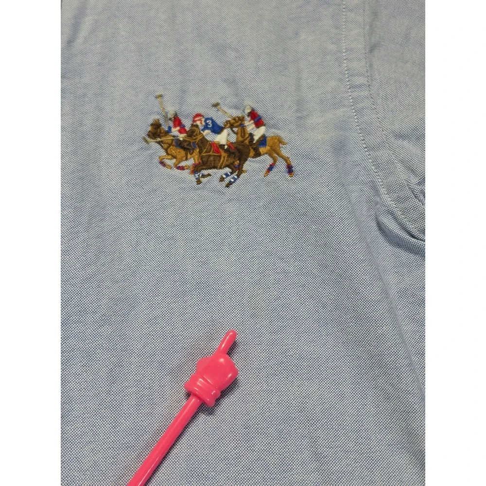 Ralph Lauren Boys Blue Oxford Shirt Multi Pony Logo Size 7 Long Sleeve Button Up